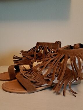 Forever Unique Brown Fringe Ankle Tie Sandals
